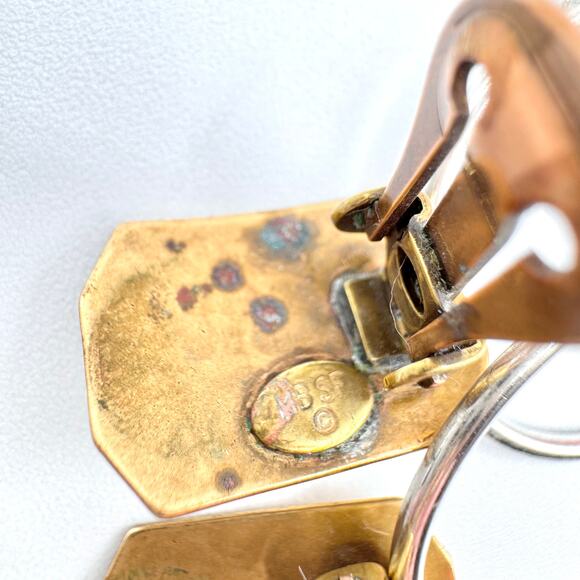 Marjorie Baer MB SF Hoop Earrings Mixed Metal Brutalist Industrial Clip On Artsy - Picture 11 of 16